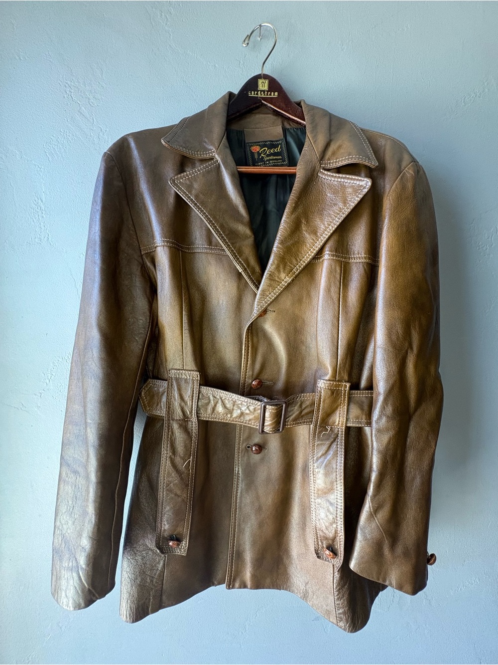 1970s Reed Sportswear Leather Trench Coat ~ Size L/XL